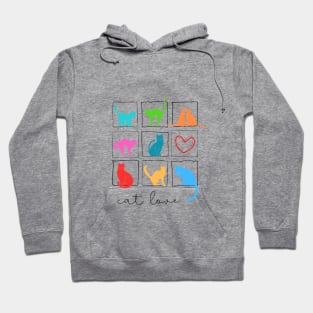 Nine colorful cats in square frame and one heart Hoodie